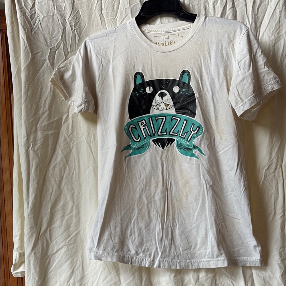 White and Black Short Sleeve Tee with Graphic Design